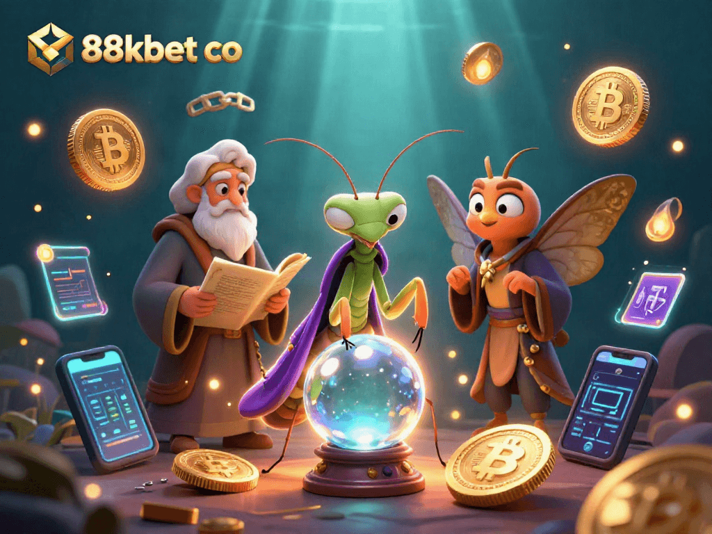 Engage with 88kbet co’s vibrant digital casino scene, showcasing crypto elements and mystical characters.
