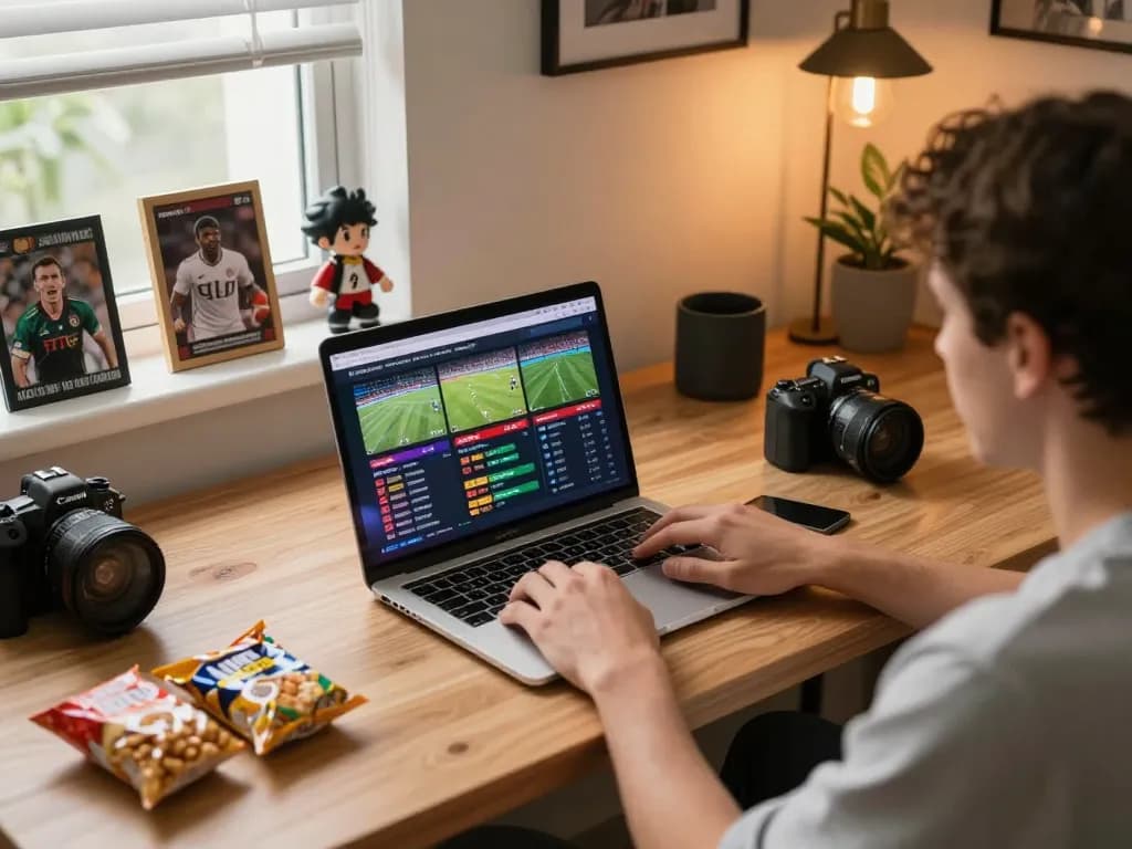 Person engaged in online sports betting on laptop, showcasing 99win's exciting sports options