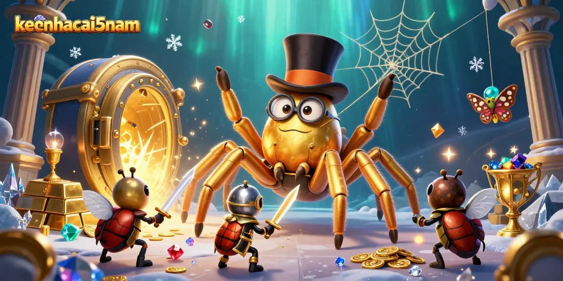 Engage in exciting gambling with keonhacai5nam as golden treasures and characters come alive in this vibrant casino scene.