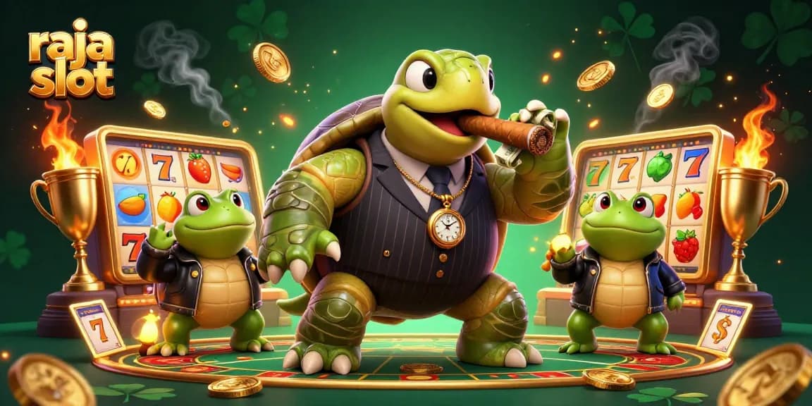 Memenangkan jackpot di Raja Slot dengan karakter lucu dan elemen kasino yang menarik.