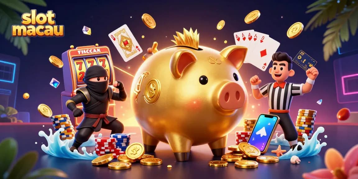 Engage with the vibrant world of slot macau as golden coins cascade during a dynamic casino scene.
