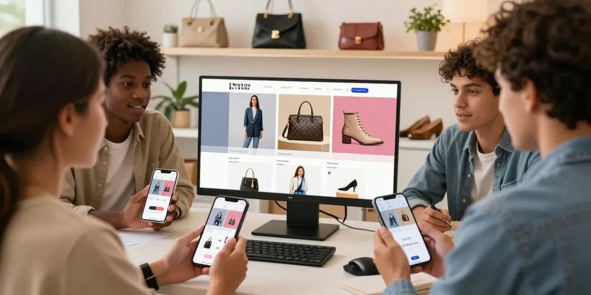 Engaging shopping scene showcasing https://shs-dome5.com/ with friends exploring stylish replica fashion items online.
