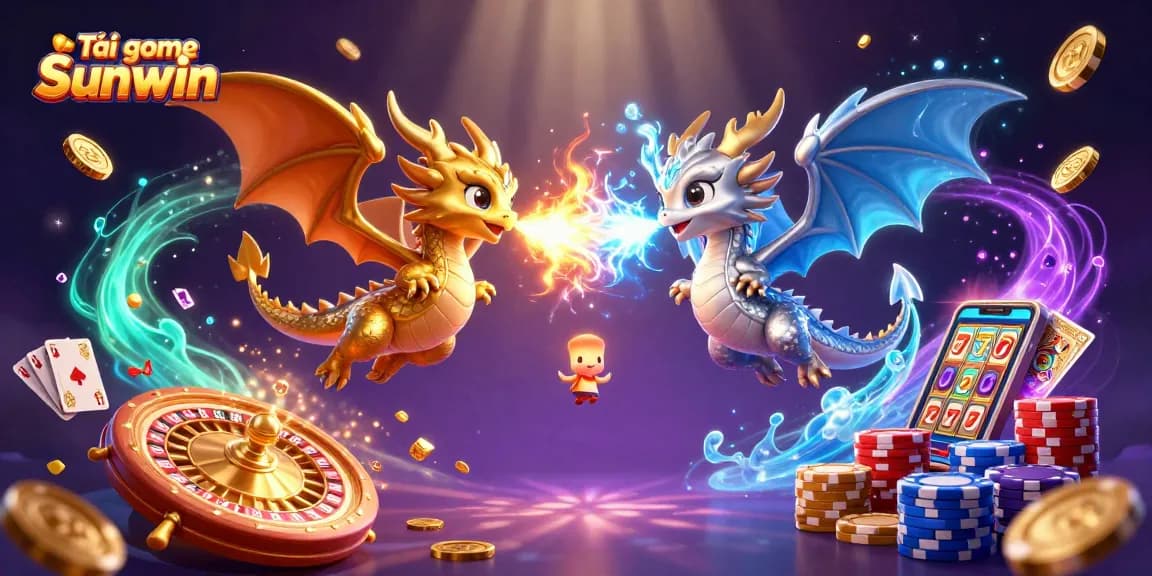 Experience Tải game Sunwin with vibrant dragons, coins, and casino elements in a rich animated scene.