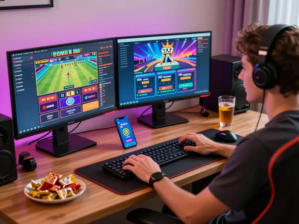 Exciting gaming experience at 8kbet platform, showcasing colorful screens and user engagement.