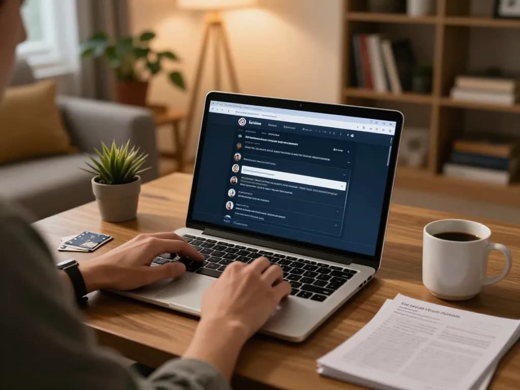 Engaging with dark web links during an online poker game in a cozy living room.