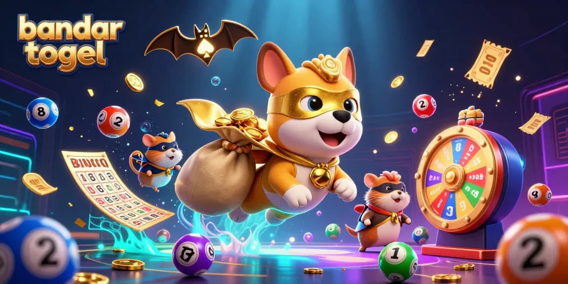 Unleash excitement with bandar togel as a superhero dog and sidekick hamster soar among vibrant tournament symbols.