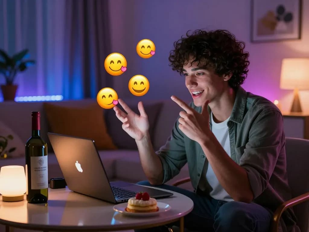Engaging NSFW AI chat scene with laptop and vibrant LED lights, creating a playful atmosphere.