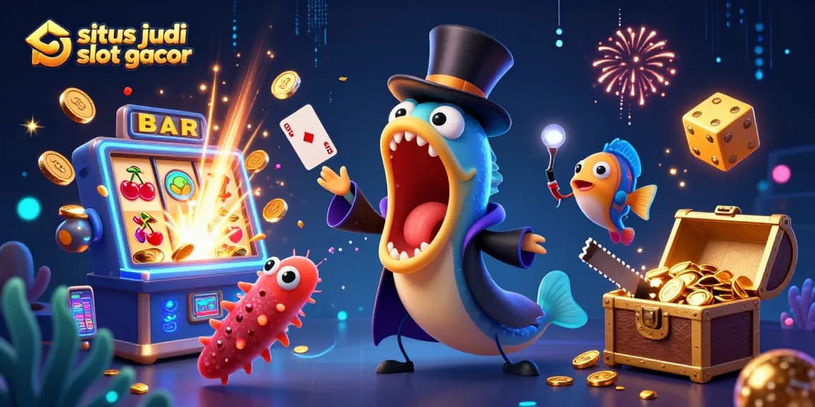 Menyegarkan suasana judi slot gacor dengan ilustrasi karnaval bawah laut yang penuh warna.