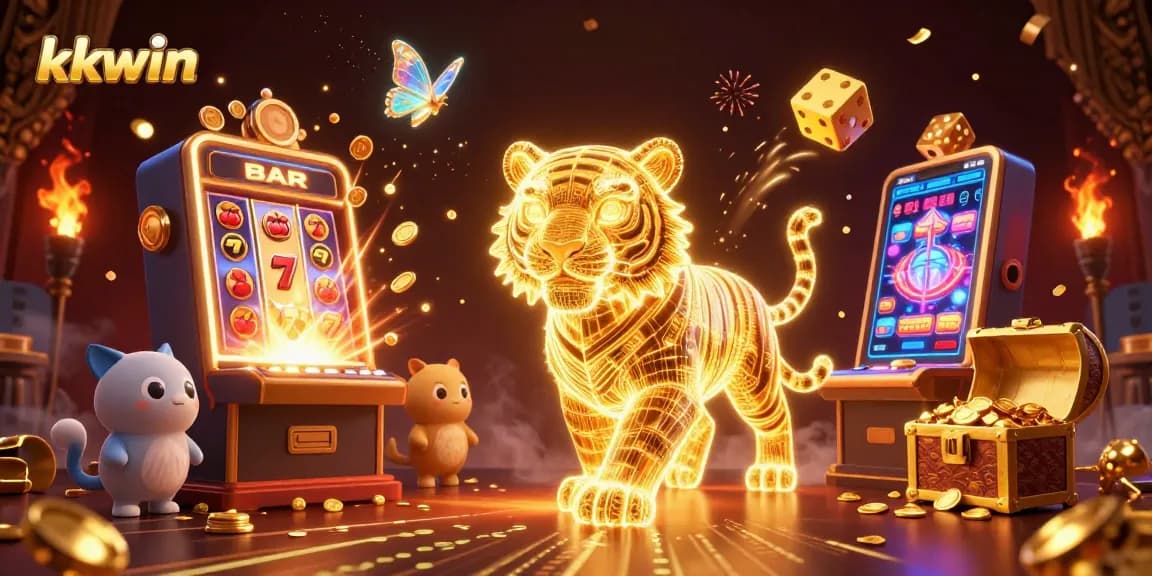 Engage in thrilling gameplay with kkwin at a vibrant digital casino with neon characters and jackpot winnings.