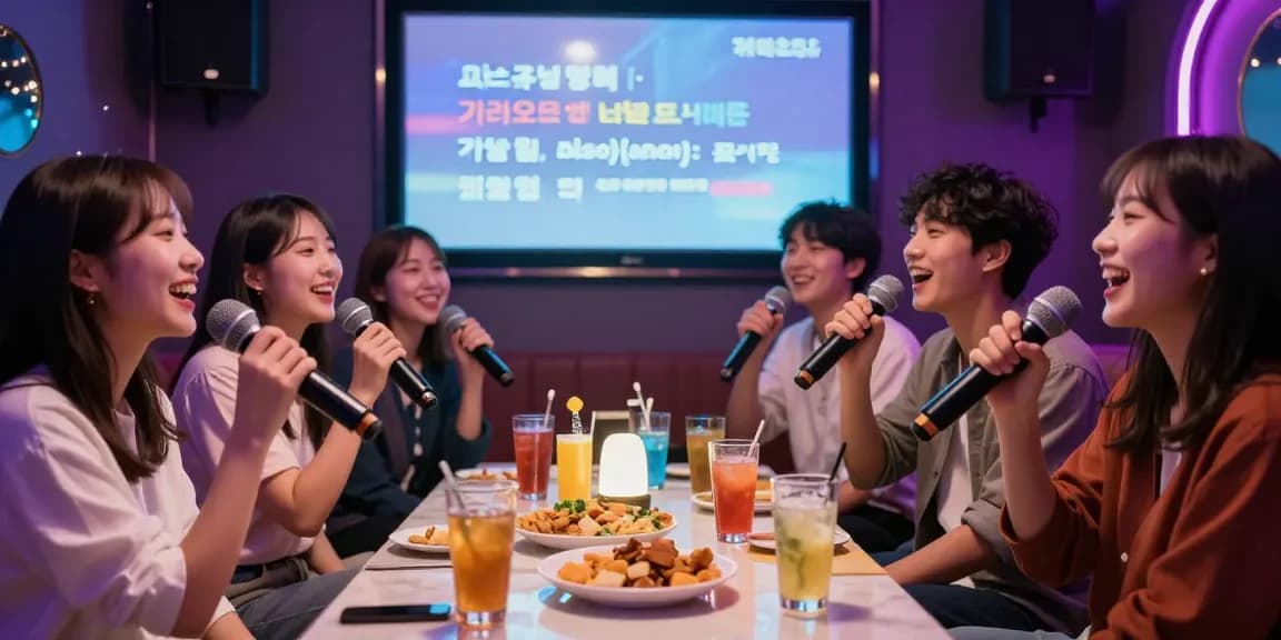 Friends enjoying a joyful karaoke night at 강남 유앤미 가라오케 with lively atmosphere and private room.