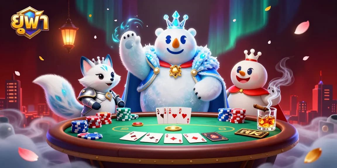 Experience ยูฟ่า with a captivating scene of the ice king polar bear and vibrant poker elements in a dynamic casino atmosphere.