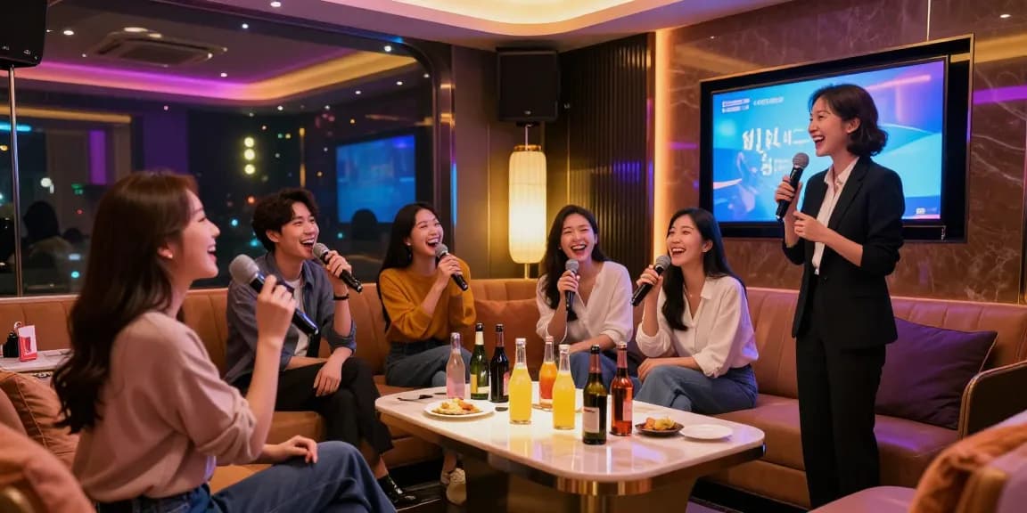 Engaging nightlife experience at 인천쓰리노 featuring friends singing in a luxurious karaoke room, vibrant ambiance.