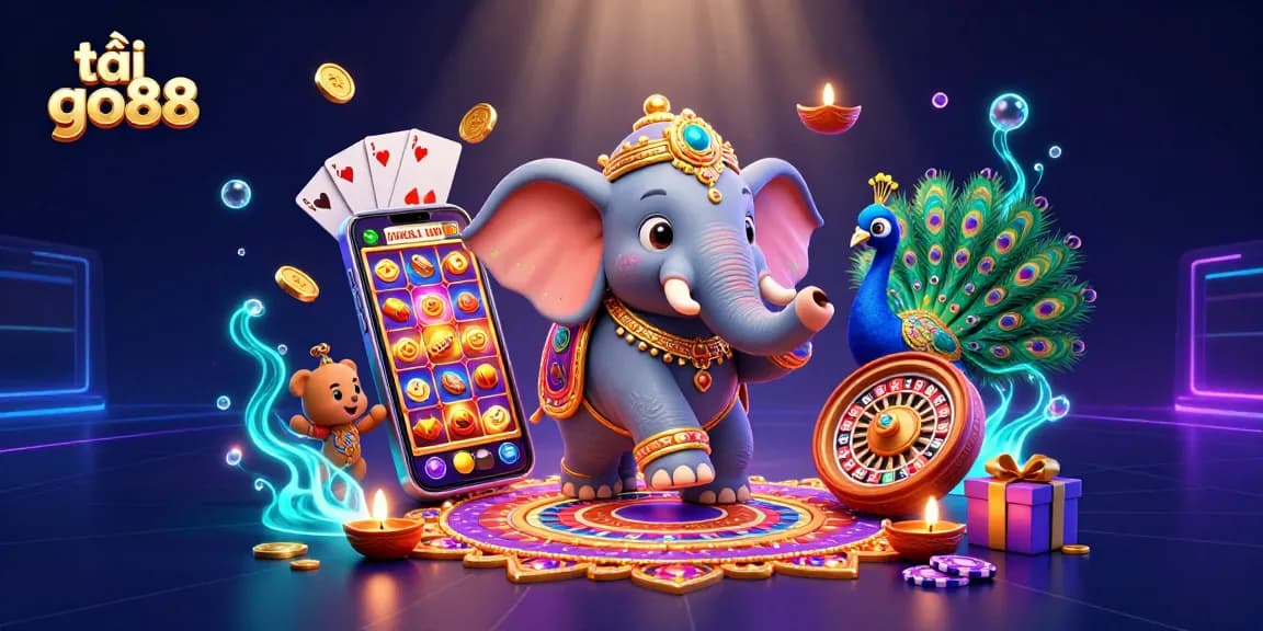 Experience the thrill of tải go88 with vibrant 3D casino scenes featuring games and festive characters.