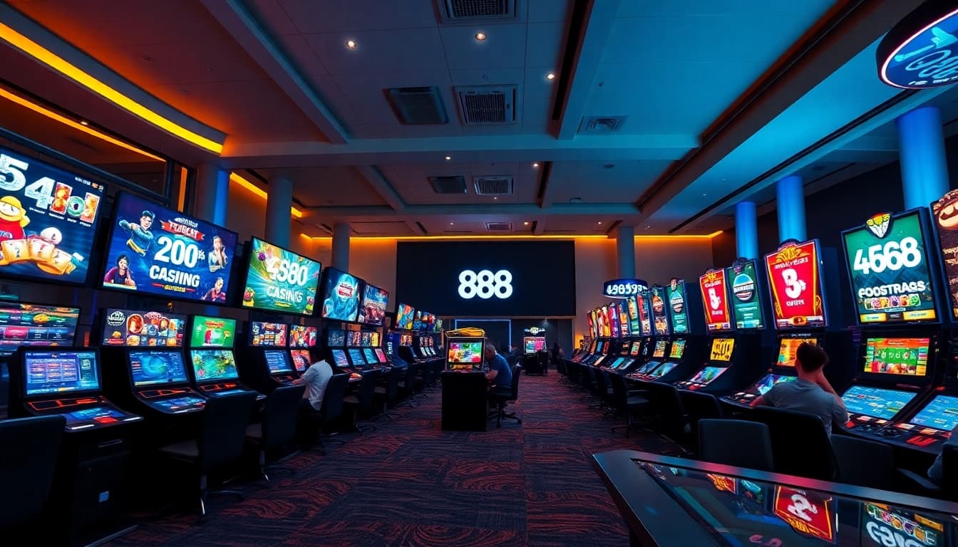 Experience the excitement of 888 new online gaming with vibrant casino scenes and advanced technology.