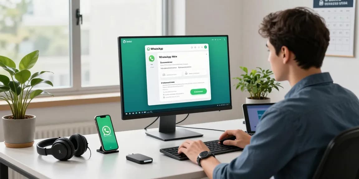Discover WhatsApp電腦版 features in an innovative workspace with a user engaged in communication.