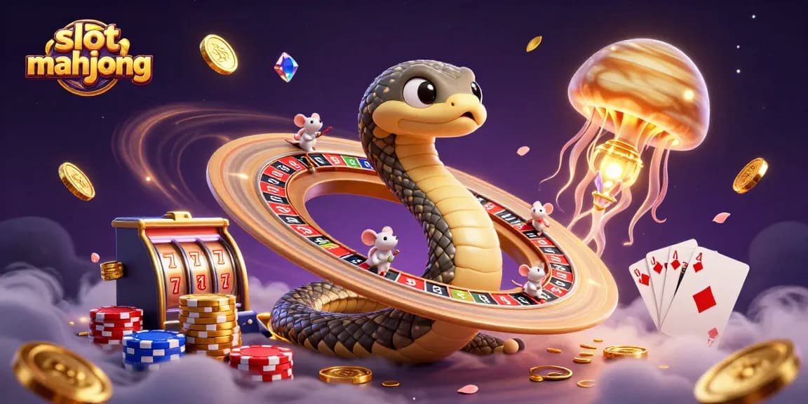 Engage in slot mahjong excitement with a vibrant 3D casino scene featuring dynamic elements.