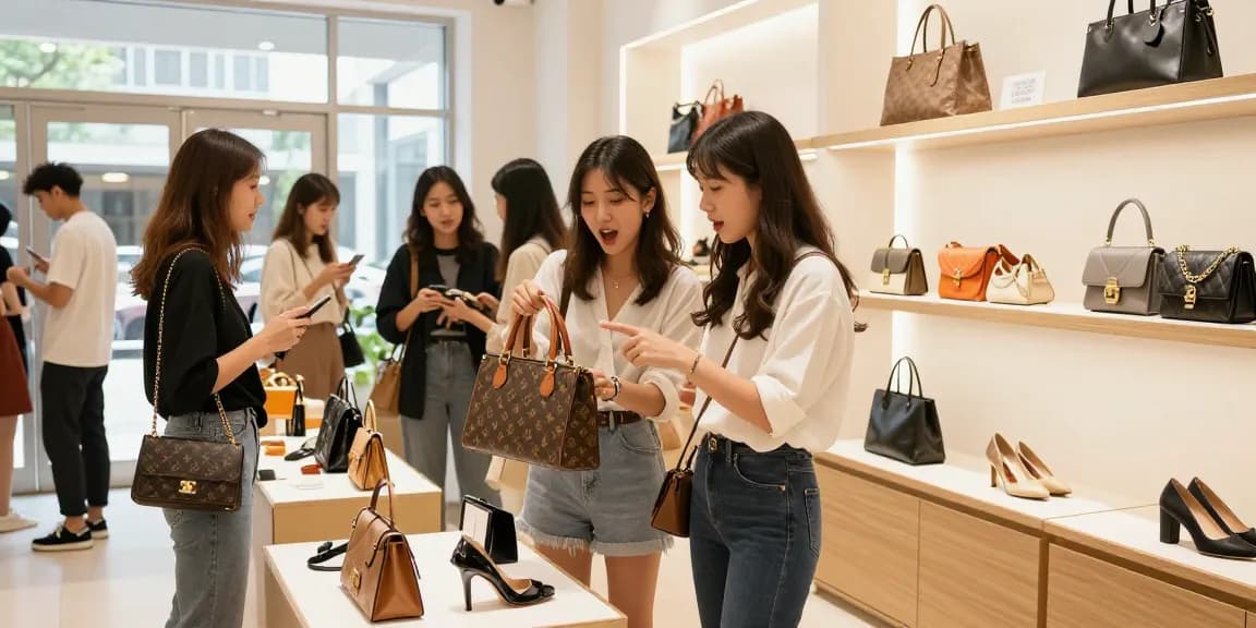 Friends exploring a high-quality 레플리카 사이트 shopping experience with trendy products.