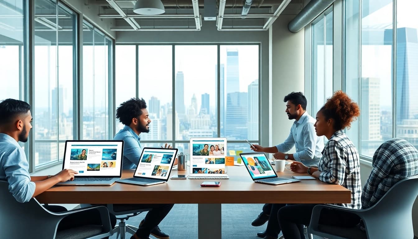 Responsive web design NYC showcased in a modern collaborative office environment with diverse designers.