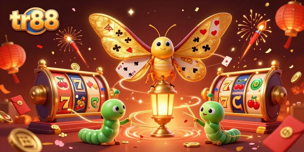 Experience thrilling gameplay at tr88 with vibrant slot reels and festive decorations.