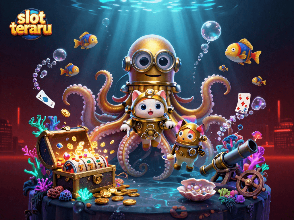 Experience slot terbaru excitement with vibrant characters and dazzling casino elements in a thrilling underwater scene.