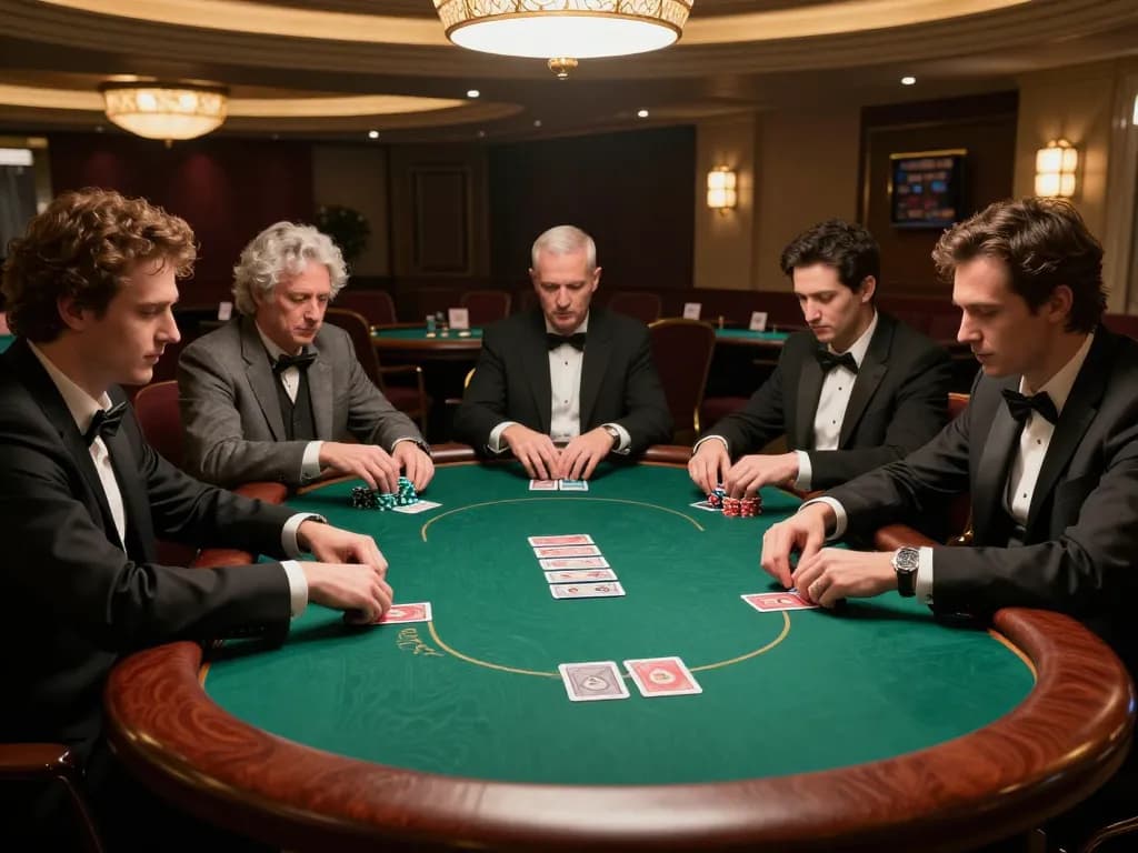 Players engage in a strategic poker game at an upscale casino table, showcasing intense gameplay and camaraderie at https://s8inc.com/