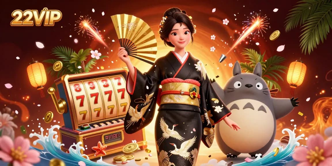 Experience the thrill of 22VIP with a vibrant 3D casino scene featuring elegant characters and dynamic game elements.