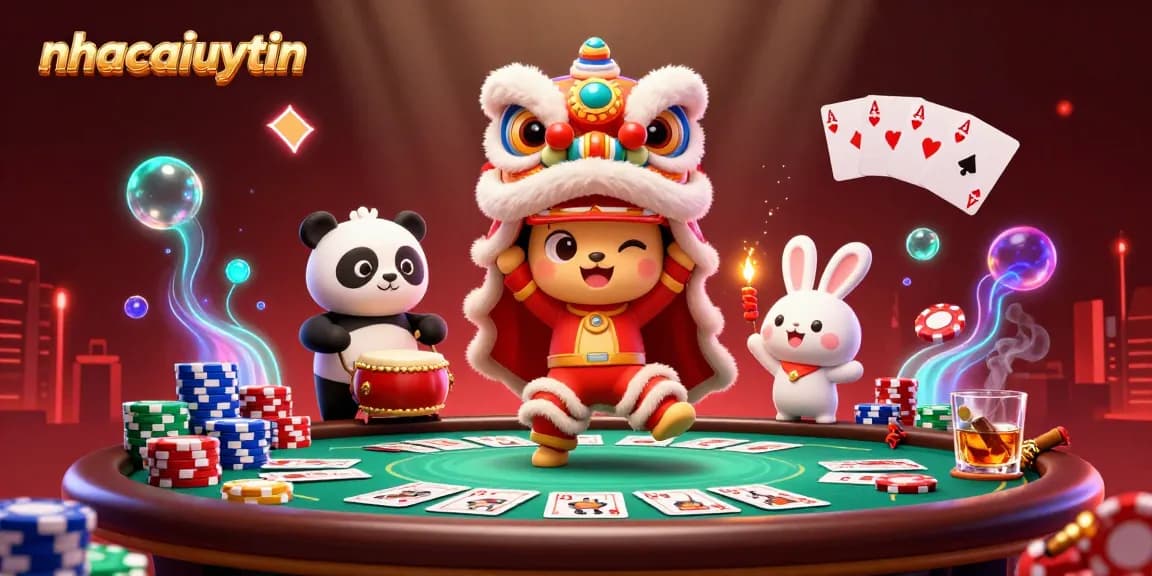 Experience the vibrant world of nhacaiuytin with stunning 3D illustrations of a casino-themed lion dance.