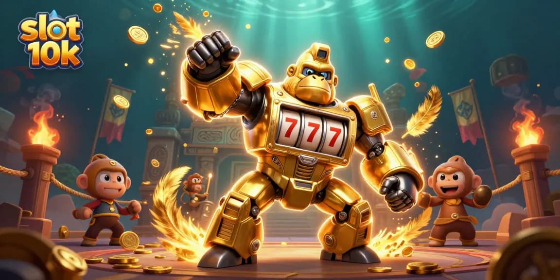 Engage in dynamic gameplay with slot 10k featuring a golden gorilla mech in action!