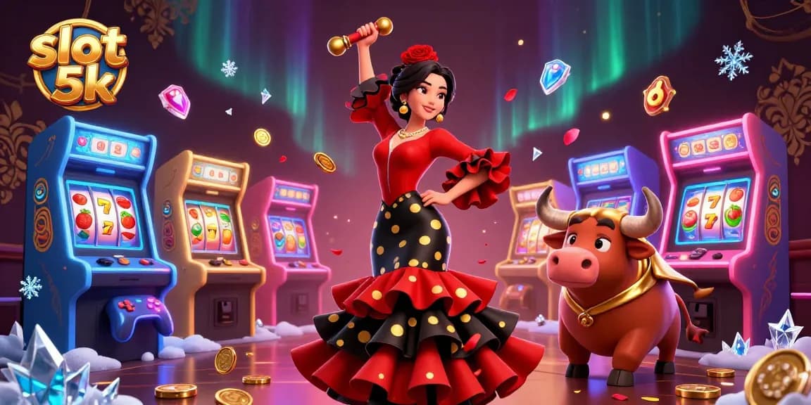 Experience thrilling gameplay with slot 5k, surrounded by vibrant gaming elements and dynamic characters.