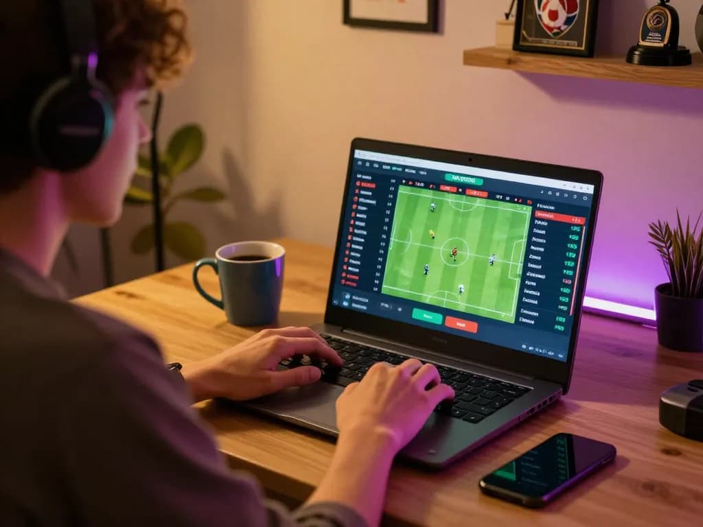 Engaging in real-time sports betting on nowgoal platform at home desk during exciting football matches