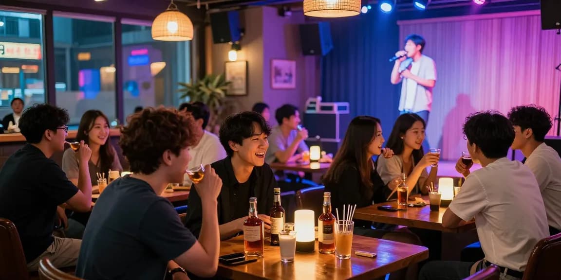 Experience 제주유흥 at a lively Jeju Island bar with vibrant nightlife, drinks, and karaoke.