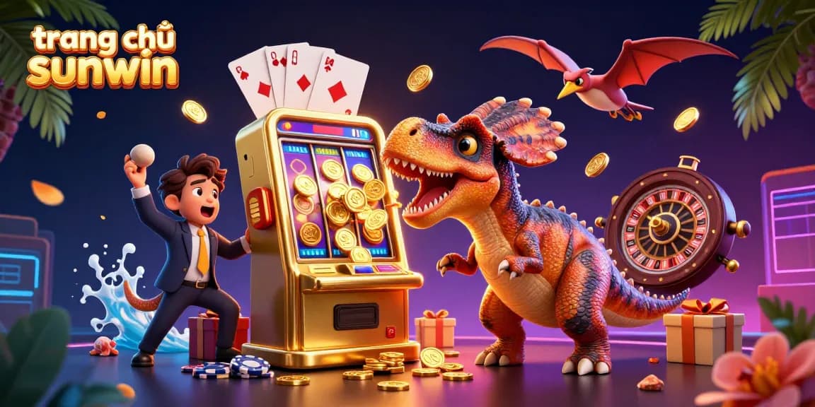 Experience the excitement of winning at trang chủ sunwin with colorful slots, golden coins, and dynamic casino characters.