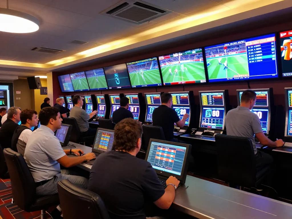 kèo nhà cái hôm nay seen at an active sportsbook, patrons engaging in live betting.