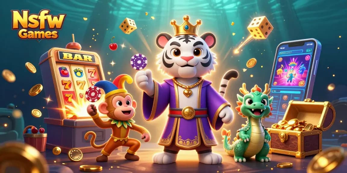 Unleash excitement with Nsfw Games, showcasing vibrant casino-themed characters and elements.