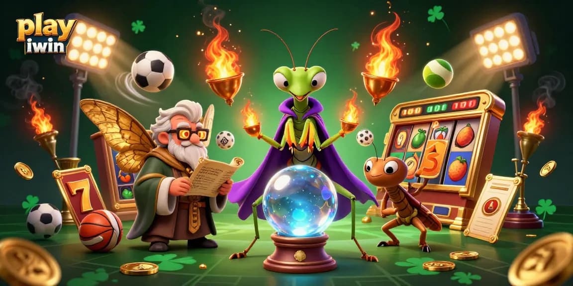 Play iwin and win big with a mystical fortune teller, vibrant slot reels, and magical game elements.
