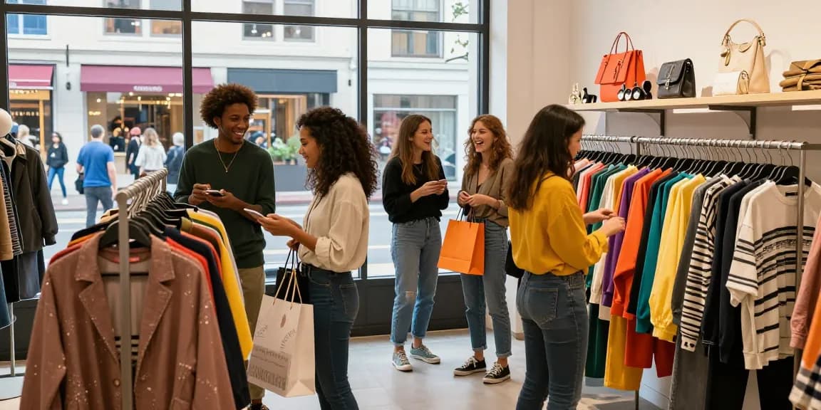Vibrant urban shopping scene with friends engaged in shopping at https://forumup.org/shop/search.php?ca_id=&addr1=&addr2=&addr3=&schKeyword=.
