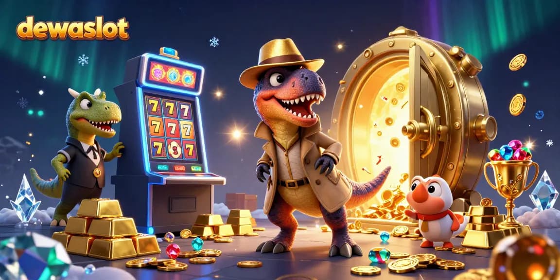 dewaslot menampilkan slot machine dengan dinosaurus serta harta karun yang menakjubkan.