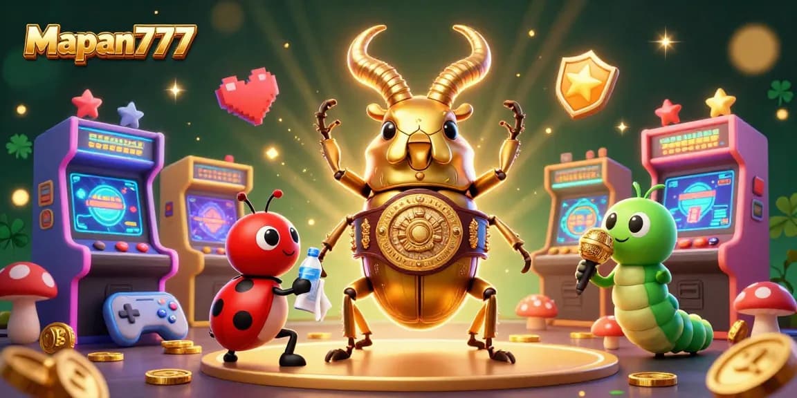Engage with Mapan777's thrilling casino atmosphere featuring a giant stag beetle champion!