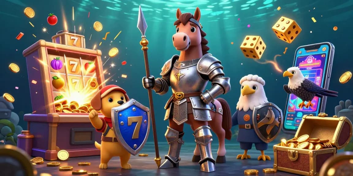 Experience slot gacor winning strategies as a knight and friends celebrate in a vibrant 3D scene.
