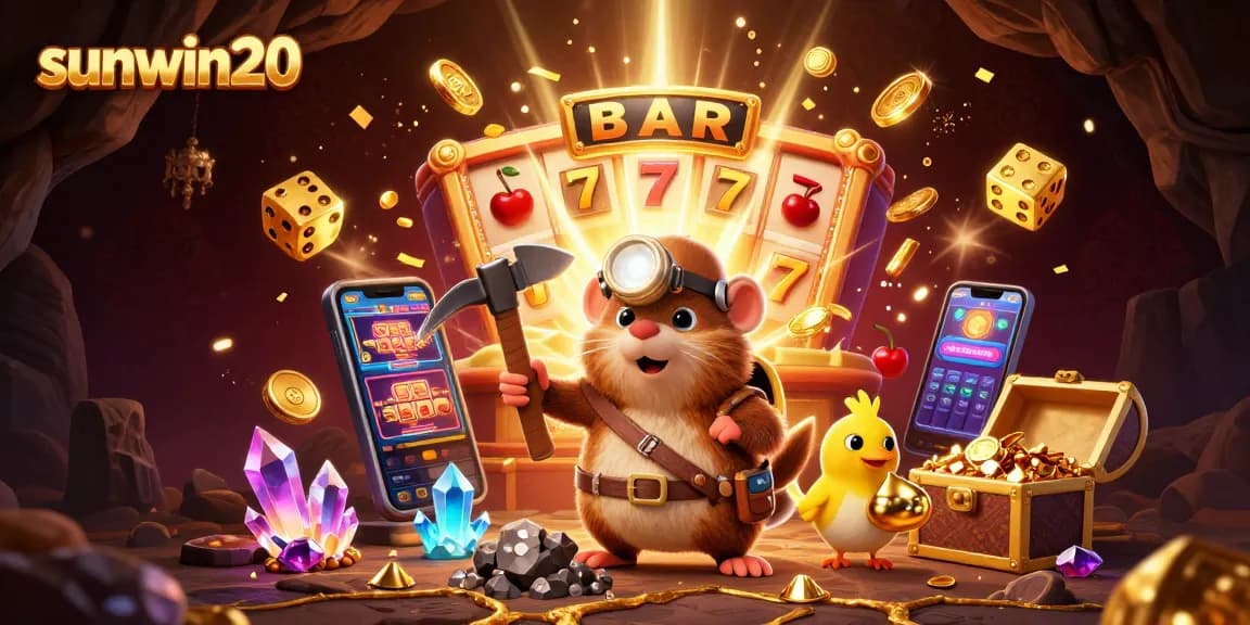 Spin big wins with sunwin20's casino game, showcasing colorful jackpots and dynamic treasures.