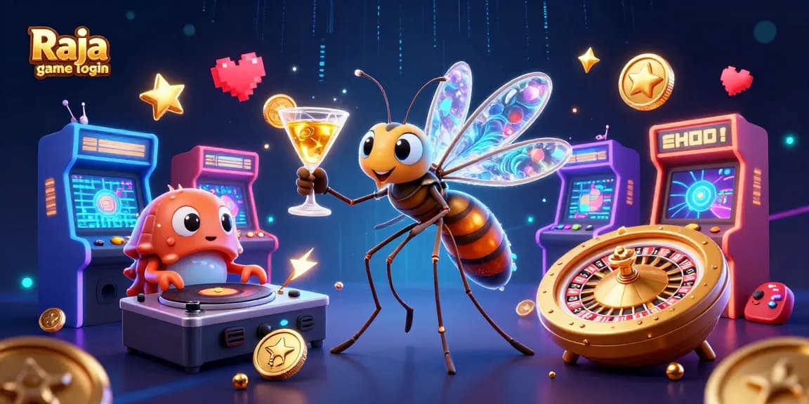 Engage with the thrilling Raja game login scene featuring vibrant characters and casino elements.