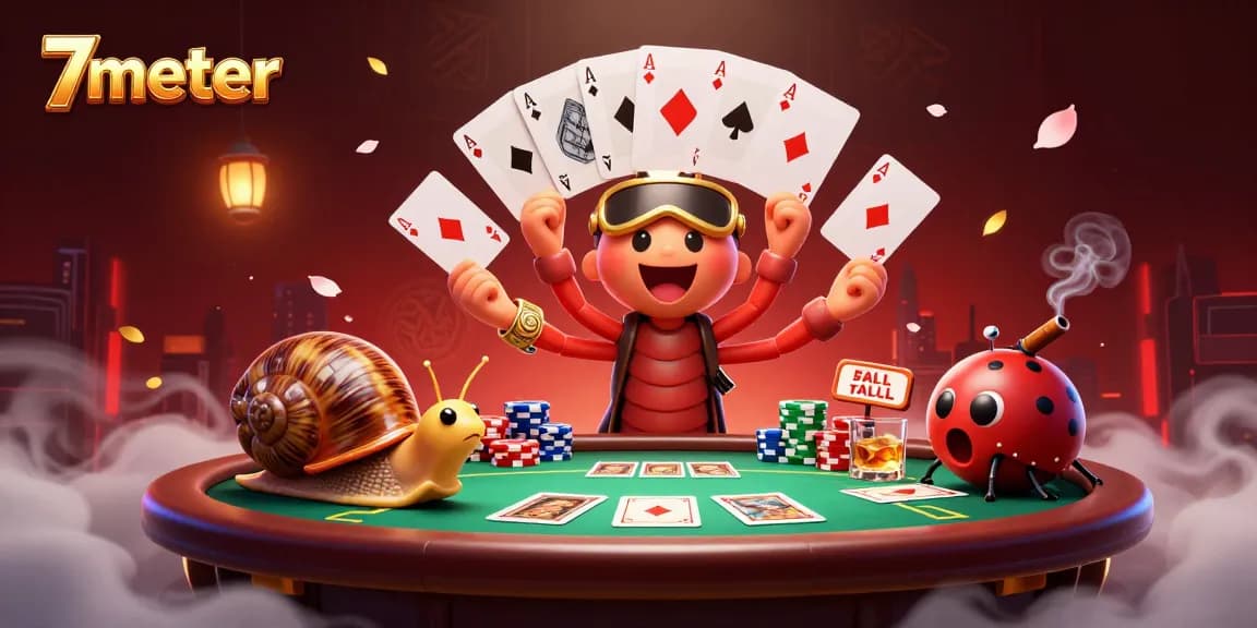 Engage with dynamic betting action at 7meter's colorful casino scene with lively characters and game elements.