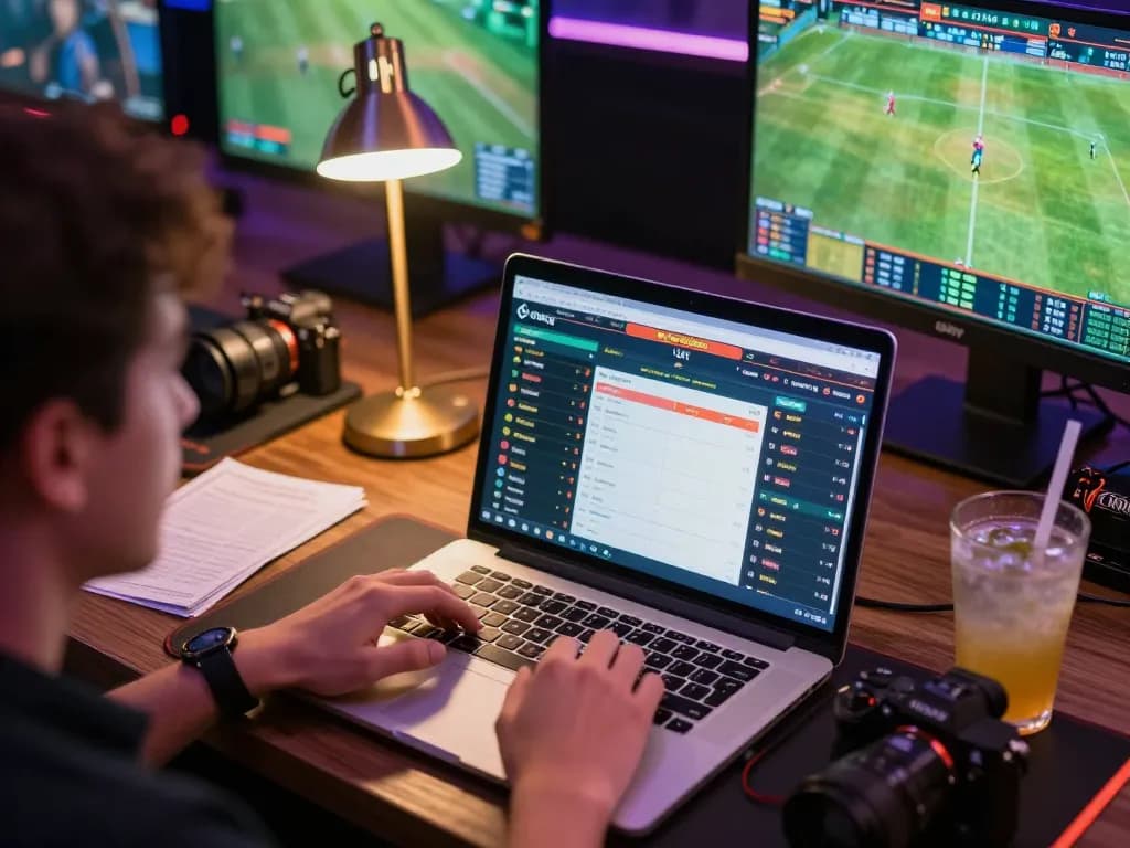 Engaging in live sports betting with 388bet on multiple screens, showcasing dynamic betting interface.