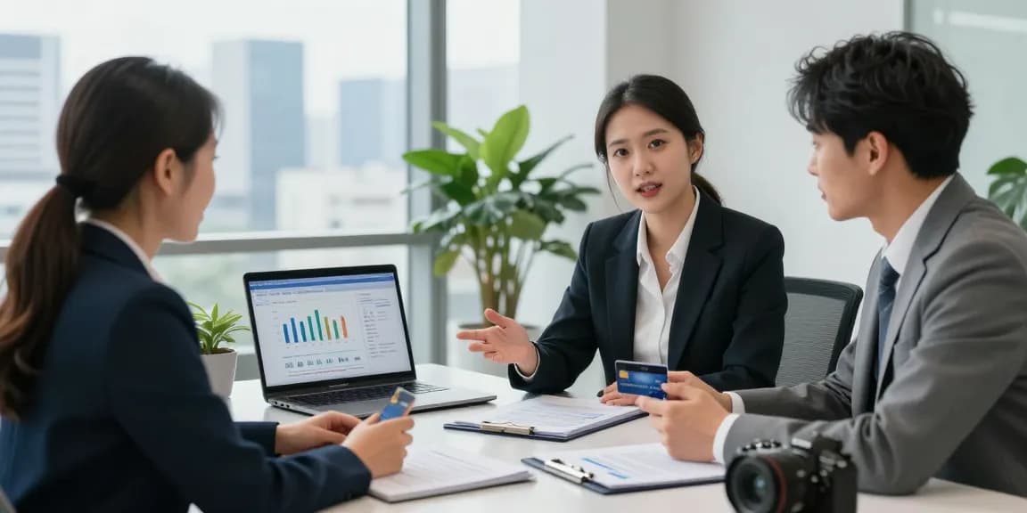 Client consulting on 신용카드현금화 options with a financial expert in modern office.