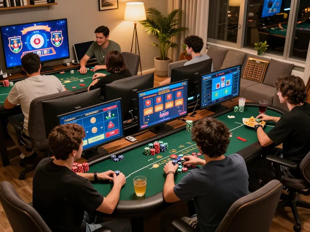 Players engaged in a spirited online poker game on the sun win platform from their cozy home setting