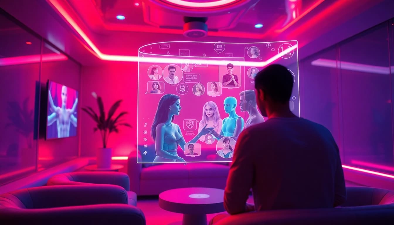 Engaging AI porn chat scene in a futuristic virtual environment.
