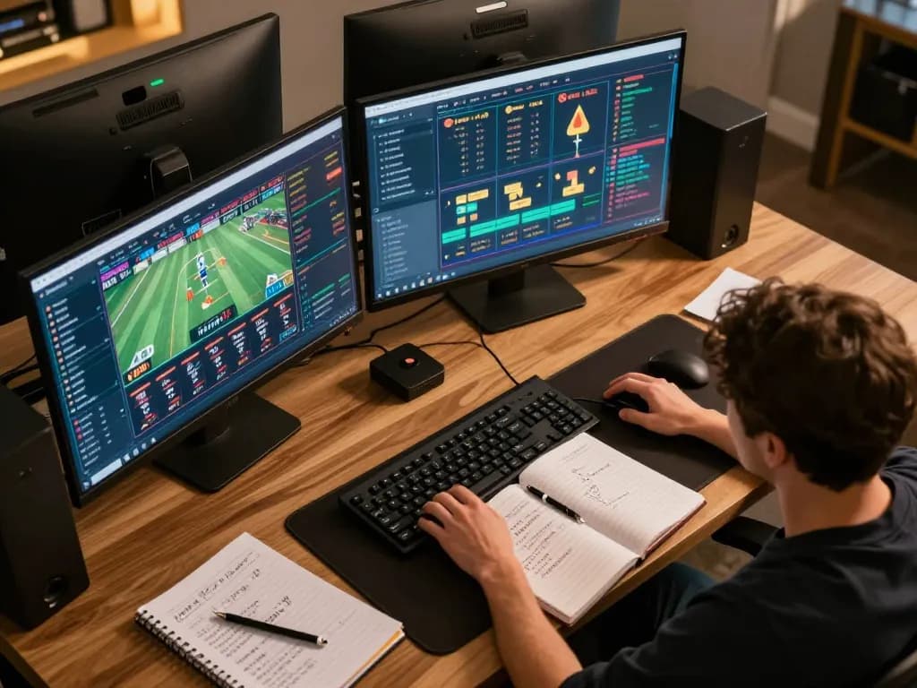 Player engaging in strategic betting at home on xx88 ac platform, with multiple screens showing live dealer games.