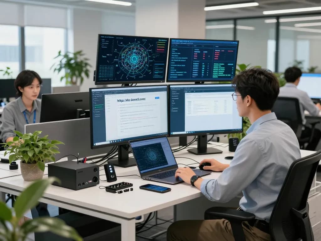 Monitoring security inspection on https://shs-dome5.com/ in a tech office environment.