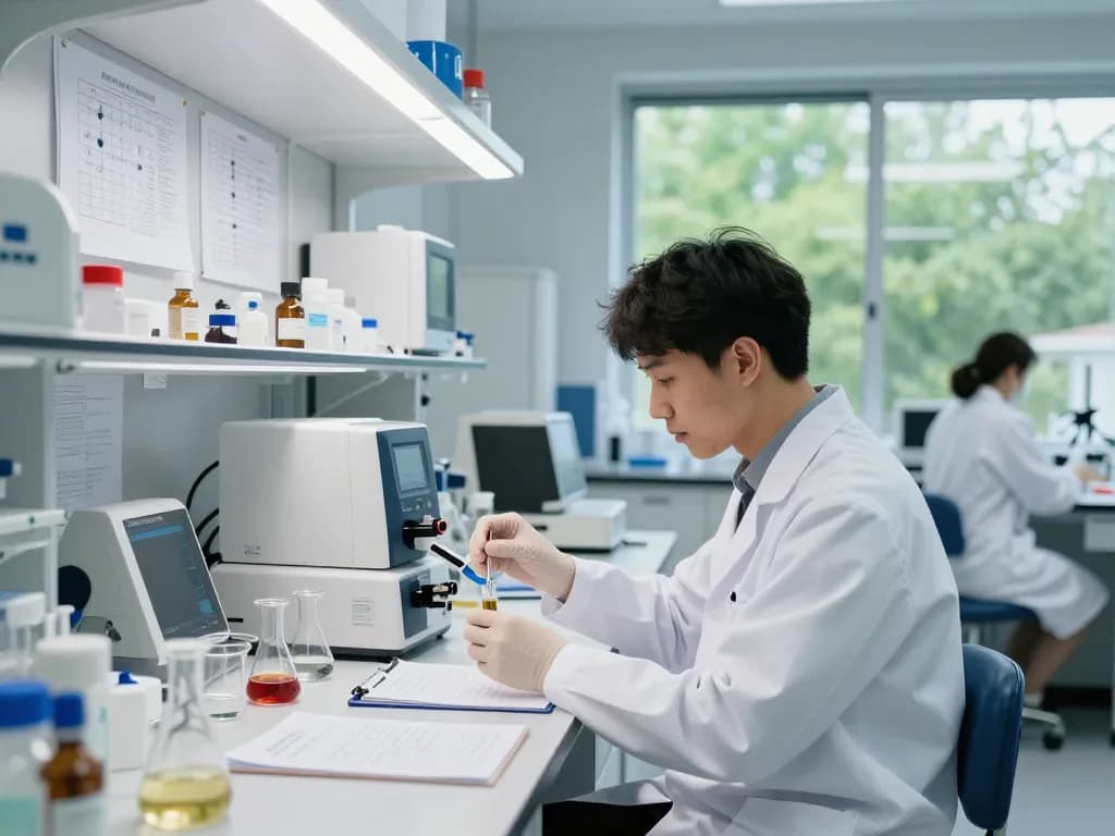 WeeDutch scientists in a modern lab examining premium cannabinoid extracts and distillates.