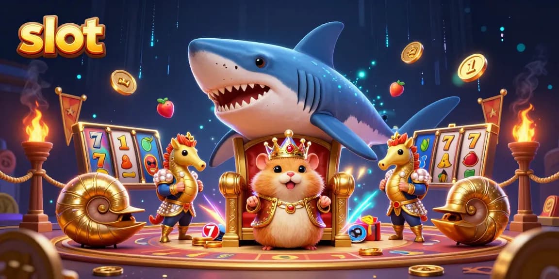 Spin the reels with charming slot elements featuring a golden hamster king in a dynamic casino scene.